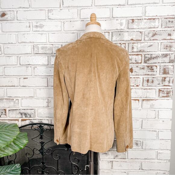 Alfani Neutral Tan Leather Petite Button Closure Long Sleeve Blazer Jacket M - Picture 6 of 9